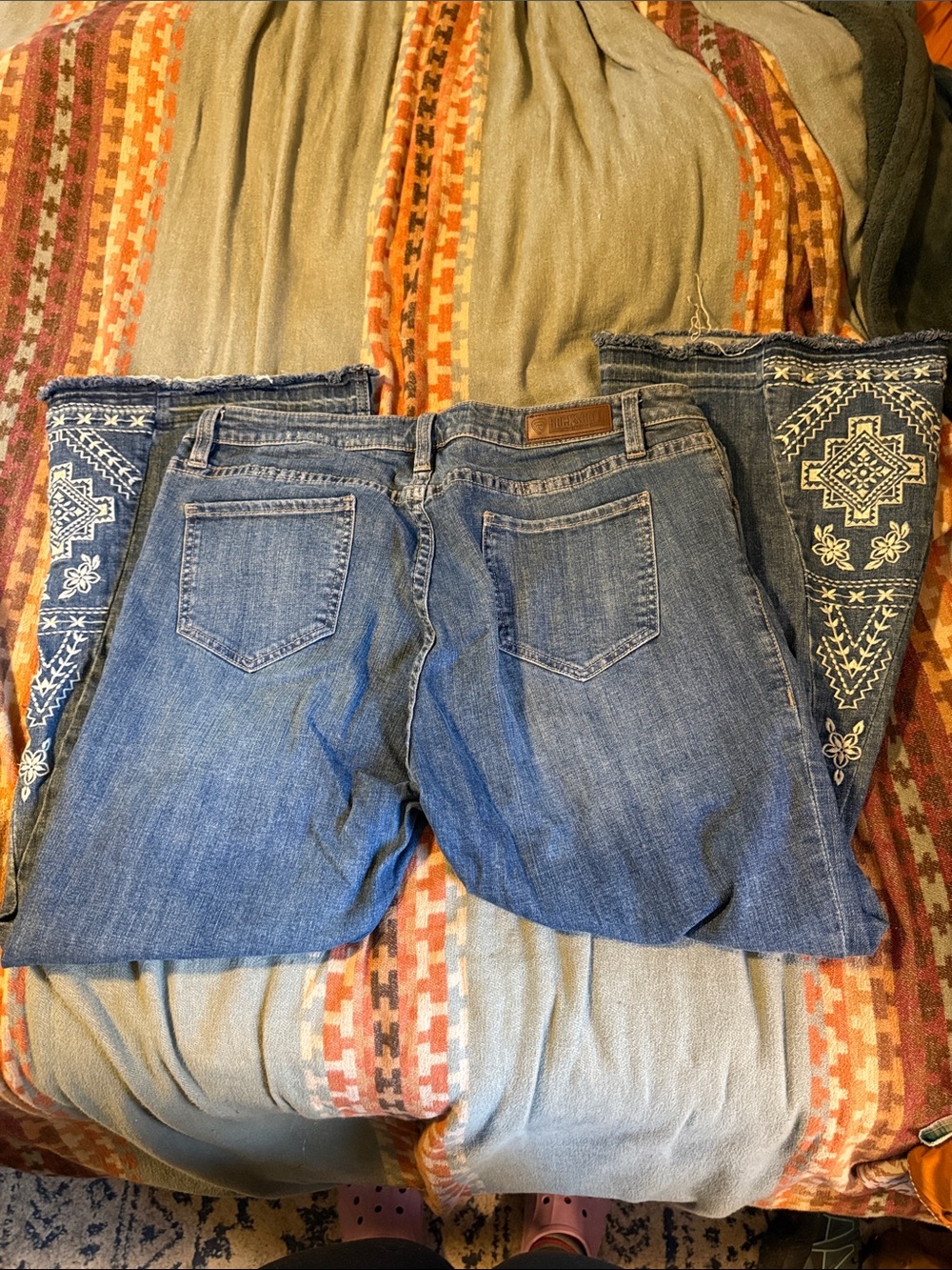 Rock and roll denim Embroidered Flare Jeans in Blue — Women's Wide Leg Denim